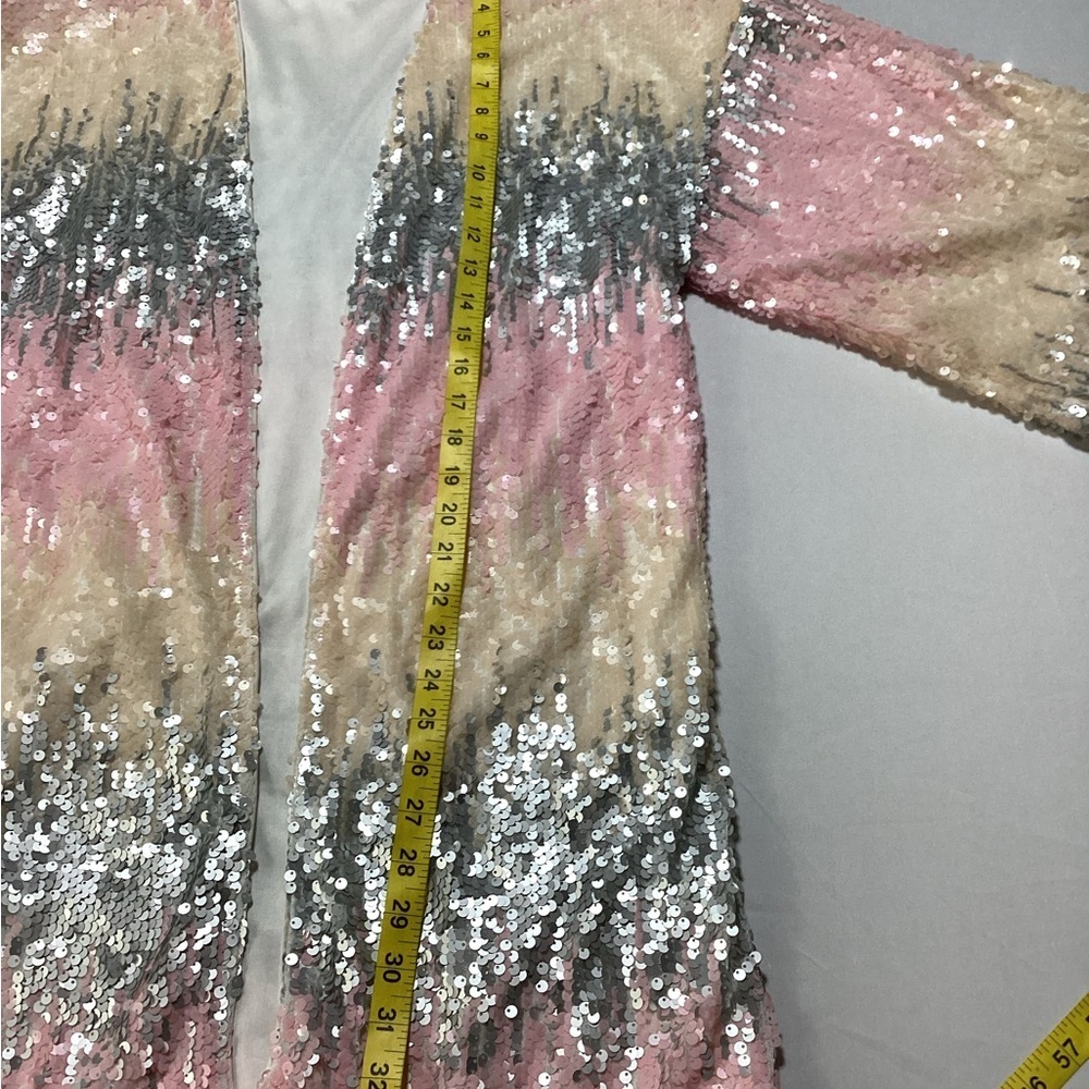 Boohoo Sequin Kimono Cardigan Cream and Pink - Picture 8 of 14